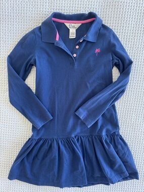 Lilly Pulitzer Navy Long-Sleeve Polo Dress with Pink Palm Accent, girls size 7